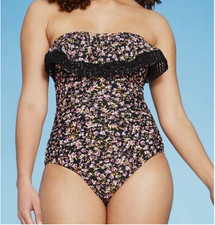 NWT Kona Sol Crochet Bandeau Floral One Piece Swimsuit Size Small NEW WITH TAGS