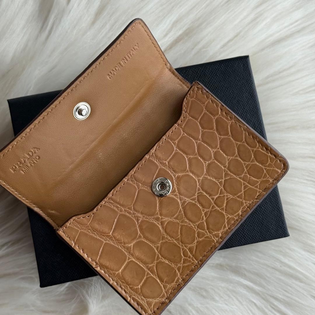 Prada Crocodile Embossed Leather Card Case Brown Business Card Holder thumbnail 10