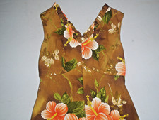 Vintage Hukilau Fashions, Honolulu floor length Dress Barkcloth Size 14 Floral