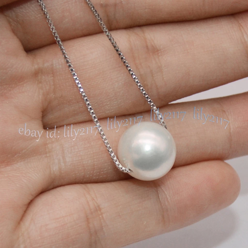Colar pingente de pérolas branco do mar do sul redondo natural genuíno 11-12 mm 18 polegadas - Imagem 2 de 4