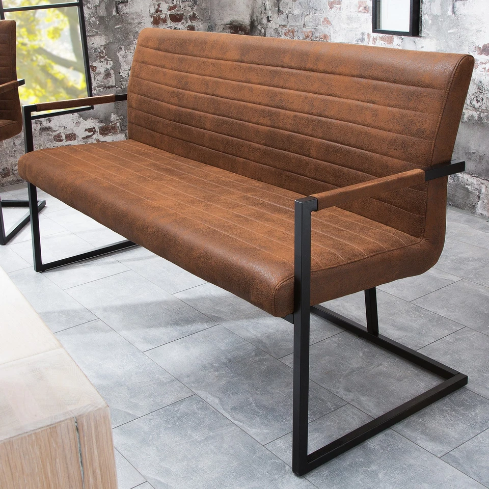 Industrial Freischwinger Bank LOFT 160cm vintage braun Sitzbank mit Armlehne