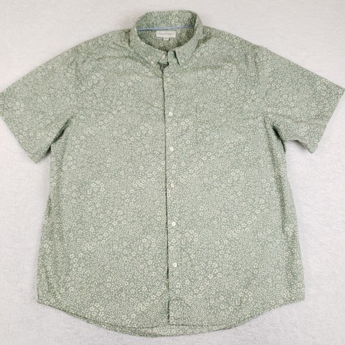 Free Assembly Mens XXL Sage Green Floral Ditsy Short Sleeve Button Down Shirt
