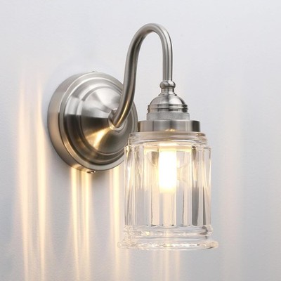 Industrielle Glas Wandleuchte Gebürstet Silber Vintage Nachttischlampe Bad Lampe