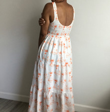 BaeVely Dress Small White Orange Floral Hawaiian Maxi With Pockets Smock Bodice
