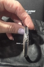 YSL Bangle Braclet Black W/Silver Size L. BOX...