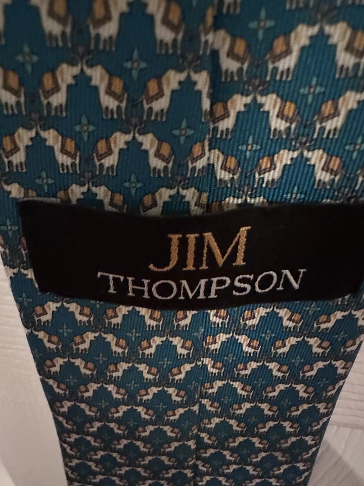 Corbata elefante Jim Thompson 100 % seda verde azulado hecha en Tailandia Foto 2 de 4