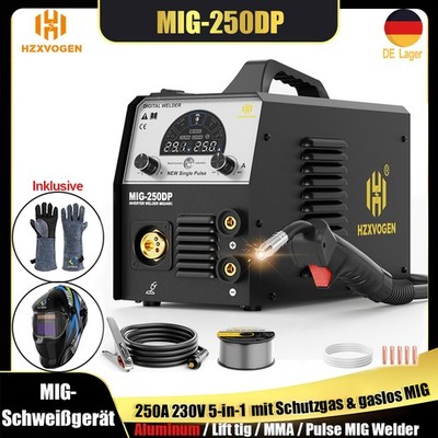 5-in-1-Aluminium-MIG-Schweißgerät 250A 240V Gas Gasless TIG MMA MIG &Schweißhelm