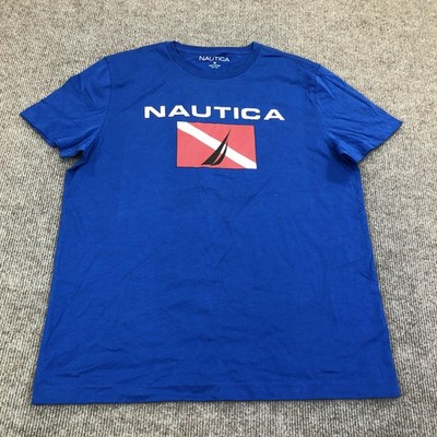 Nautica Shirt Mens Medium Blue Dive Flag Sailboat Graphic Cotton Tee Logo