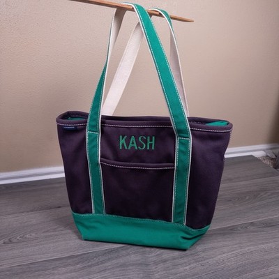 Lands End Medium Canvas Boat Tote Beach Travel Bag Blue Green