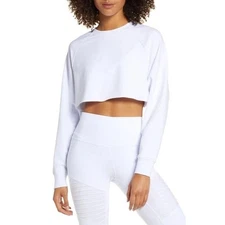 Alo Yoga Double Take Raglan Sleeve White Cropped Oversize LS Sweatshirt Top SM
