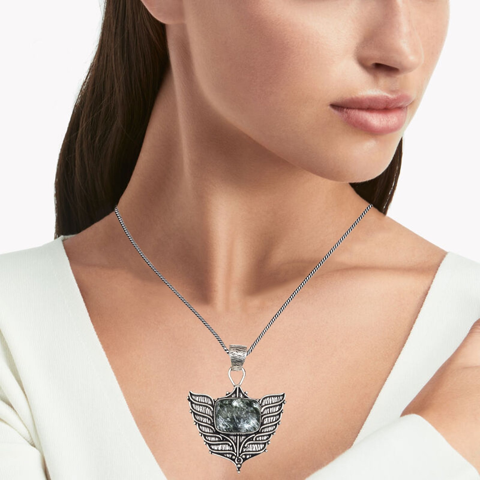 Seraphinite Gemstone Necklace Handmade 18 Inch Natural Gift Jewelry-image