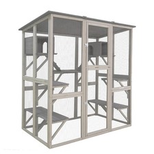 Samland Wooden Cat Cage Walk in Cat Condo House Kitten Ferret Enclosure Cage