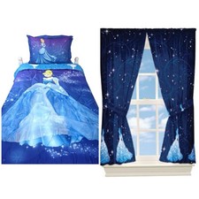 Disney Cinderella Princess Comforter Twin Set 4 Piece Bed Sheet  Curtains Set