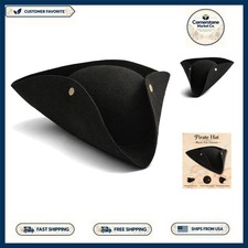 Black Felt Tricorn Pirate Hat Adult Musketeer Colonial Costume Halloween Cosplay
