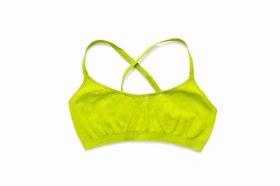 MESHKI Neon Lime Green Seamless Sports Bra Size L Ribbed Stretch Activewear