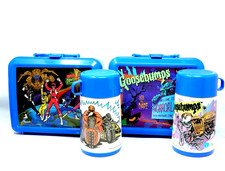 Lonchera de plástico vintage de los años 90 Goosebumps y Power Rangers con termo