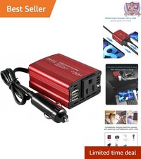 Car Power Inverter 150W Classic Red 12V DC to 110V AC Dual USB Outlets