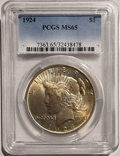 1924  Peace Silver Dollar  PCGS MS65 90% silver
