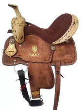 15" Size Western Barrel Horse Roughout Leather Saddle With Tack Set.