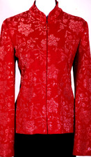 ST.JOHN Women's Red Metallic Studs Print Throughout Rhinestone Zip Jacket Sz 10
