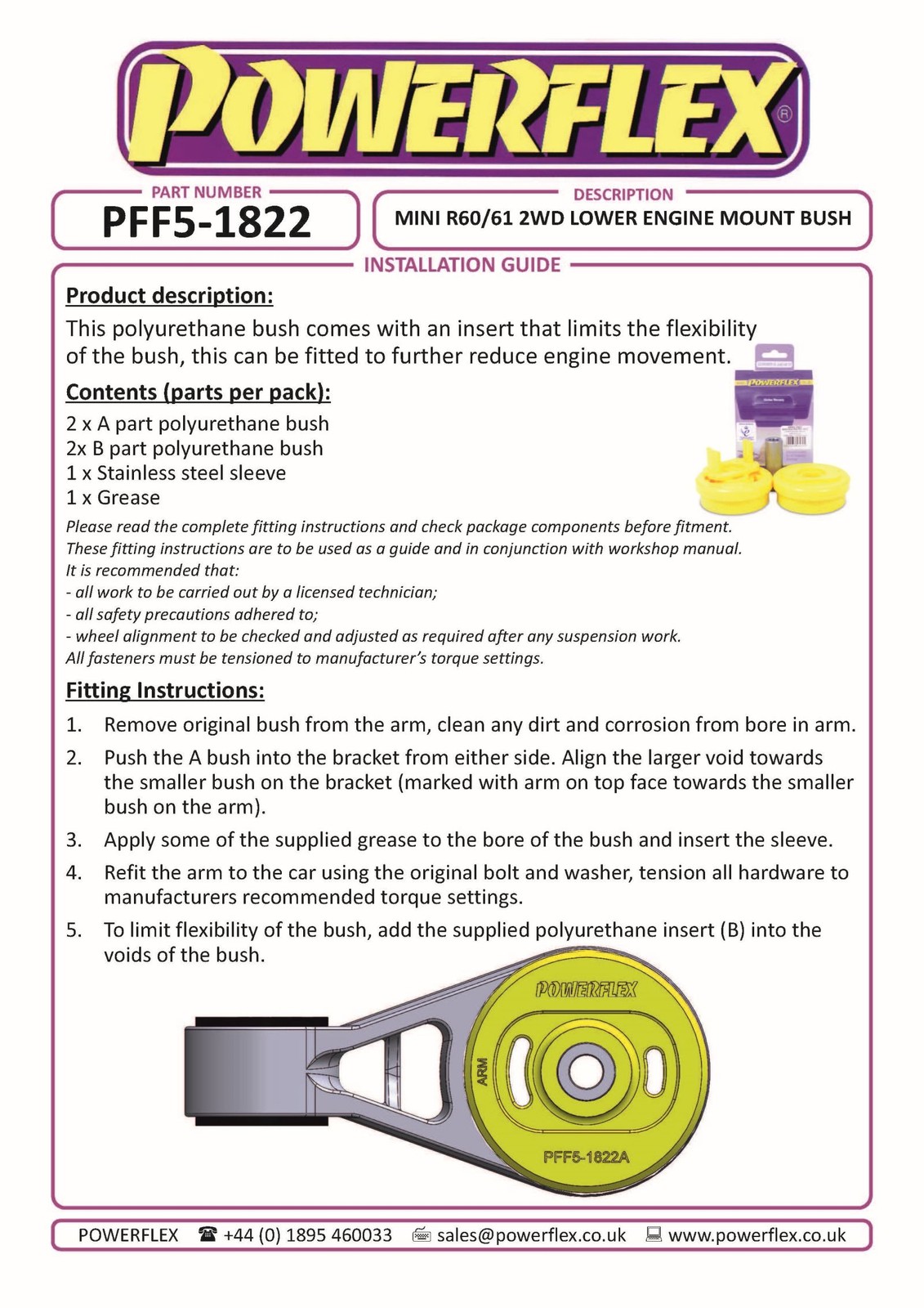 PFF5-1822BLK Powerflex Black Lower Engine Mount Large Bush