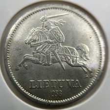 1936 Lithuania 10 Ten Litu Silver Coin - Extremely Fine - Vytautas