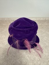 Vintage 1950s Purple Velvet Feather Hat Union Made USA ILGWU Mid-Century Glam