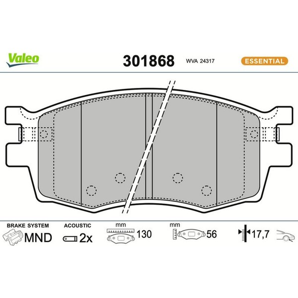 Valeo 301868 Bremsbelagsatz FüR Hyundai Kia Bremse BremsbeläGe-image