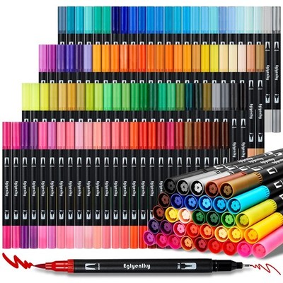 Vibrant Dual Tip Brush Pens & Fine Tip Markers for Adult Coloring & Kids Art