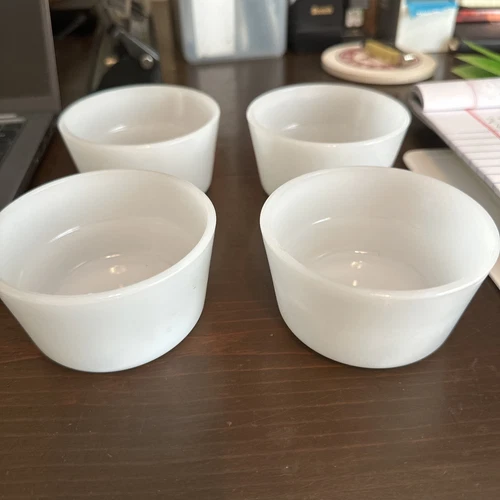 Set Of 4 Vintage Glasbake USA Milk Glass Custard Cup Small Bowl White Ice Cream