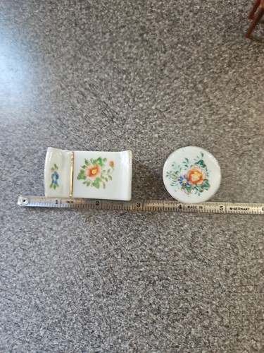 Vintage Dollhouse Miniature Porcelain Bed & Table Floral Marked Occupied Japan - Picture 7 of 9