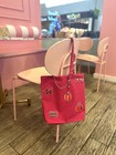 Pink Reusable Graphic Tote Bag w/ Patches & Chain Strap 15x8x16 in — photo 2