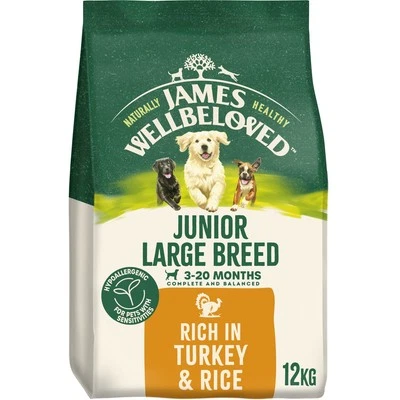 12kg James Wellbeloved Junior Large Breed Dry Dog Food Rich in Turkey & Rice