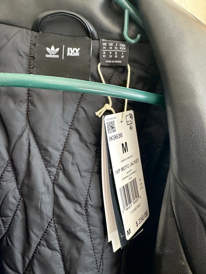 Chaqueta de cuero vegana Adidas IVY Beyonce Tour Moto Abrigo negro de gran tamaño mediano Foto 2 de 4