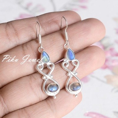 Regenbogen Mondstein Edelstein 925 Sterling Silber Ohrring Magic Moment Schmuck