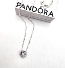 Pandora Elevated Heart Silver Necklace #398425C01 w/ Box