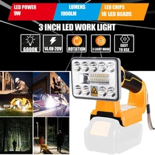 9W 1000LM Rechargeable Flashlight LED Work Light for Dewalt 20V Li-ion Battery
