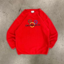 Vintage 90s Walt Disney World Red Fleece Crewneck Sweatshirt Size L