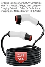21ft/ 6M Tesla Extension Cord, Max 50A 12KW For Original Tesla Charger Cable