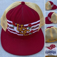 Vintage USC Trojans AJD superstripe 100% nylon double knit Made in USA Hat Cap L