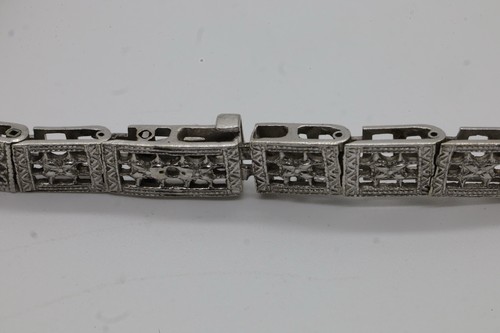 Tennis Bracelet 18K White Solid Gold And Platinum Size 7” 12.2gr - Picture 5 of 7