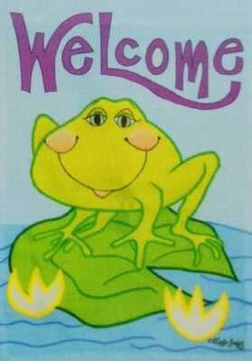 NEW WELCOME FROG 12.5'' X 18'' GARDEN FLAG 25-1324-110 RAIN SHINE YARD BANNER 