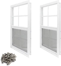 2 Pack Shed Window, 12 x 18 Flush Mount Window w/ Tempered Glass and Fiberglass
