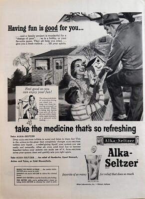 1956 Alka-Seltzer Brand Tablets B&W Vintage Print Ad, Having Fun Is Good For You