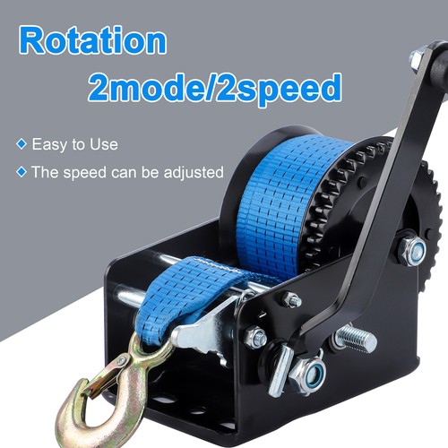 3200lbs Polyester Strap 2 Gear Hand Winch Hand Crank Gear Winch ATV Boat Trailer - Picture 5 of 12