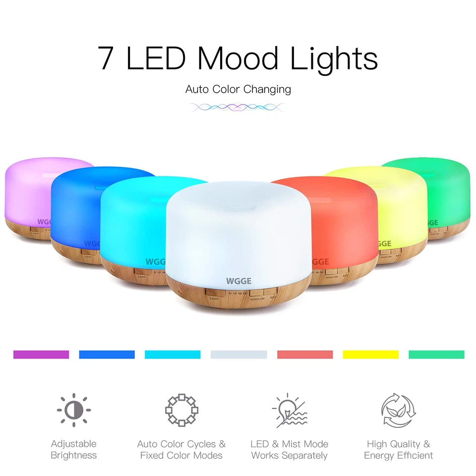 Essential Oil Diffuser 500ML Aromatherapy Diffuser Mist Humidifiers 7 Color LED - Image 3 of 4