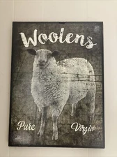 Primitive Country SHEEP SIGN Wall Hanging “Woolens” Farmhouse Decor Rustic