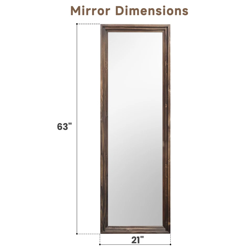 Rustic Farmhouse Full-Length Mirror, 63" x 21" Solid Wood Frame Full Body Mirror - Image 3 of 4
