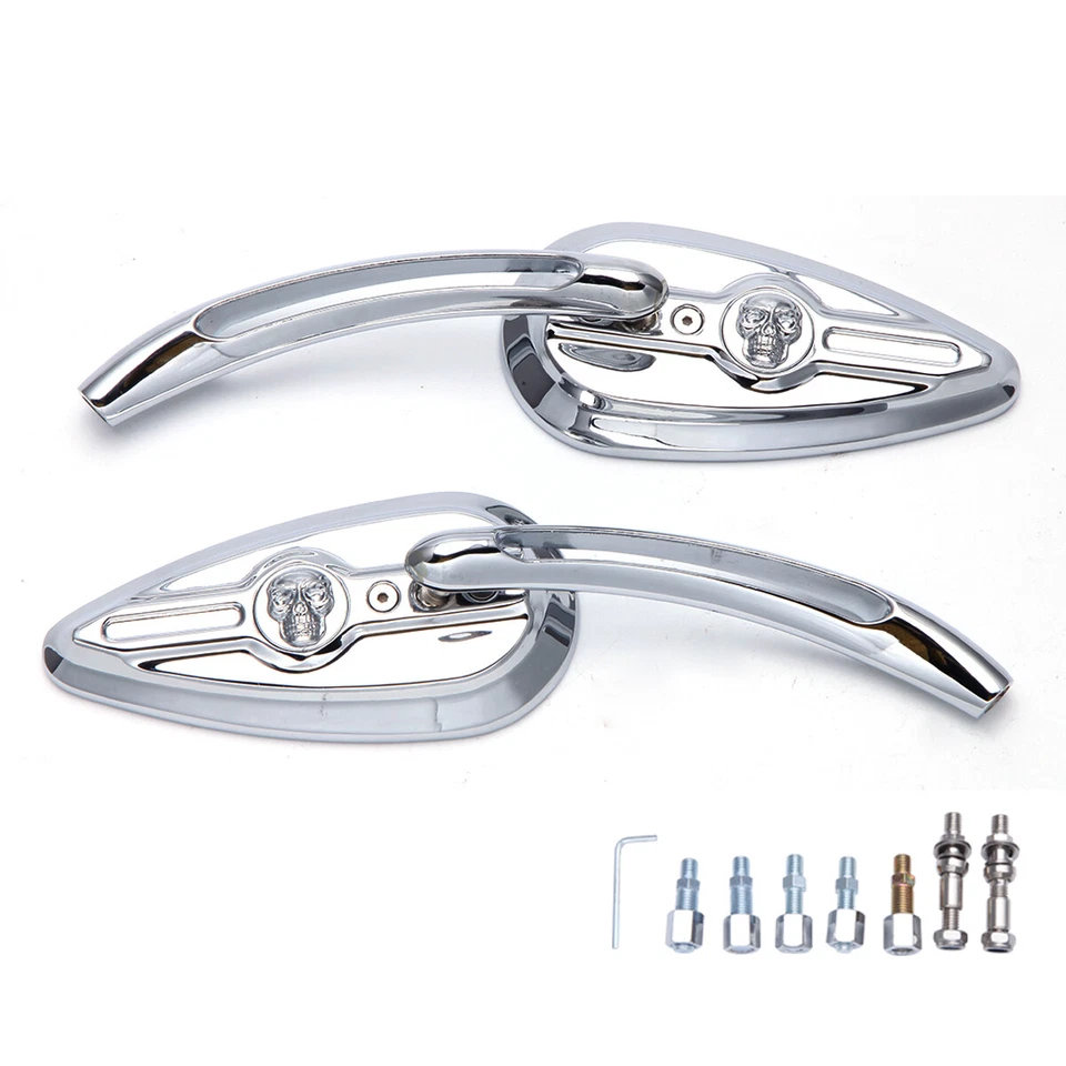 Espejos retrovisores cromados para Harley Big Dog Chopper 2x calavera lágrima motocicleta Foto 3 de 4