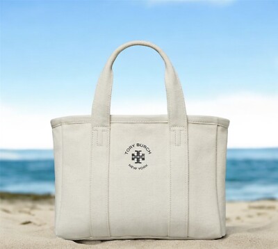 NWT {Tory Burch} Natural Canvas Tote Bag Double Top Handle